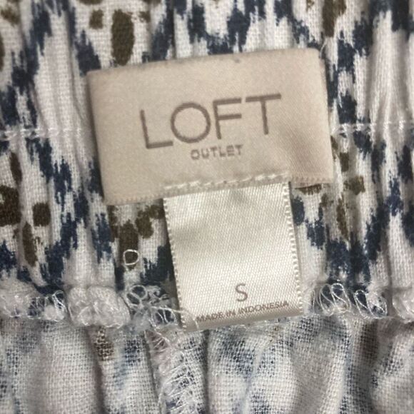 LOFT Women’s Linen Blend Mini Skirt Cream Blue Brown Size Small Diamond Print - Picture 4 of 8